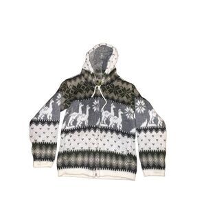 Tejidos Ruminahui Gray White Alpaca wool Hoodie Zip Jacket Kids Size 4 warm